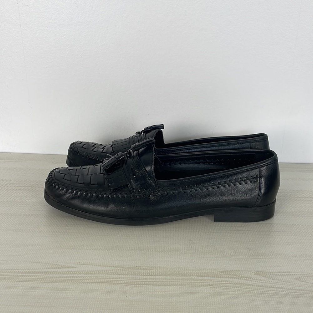 Nunn Bush men's black leather woven pinch toe loafer with tassel Size 11 - Picture 3 of 10